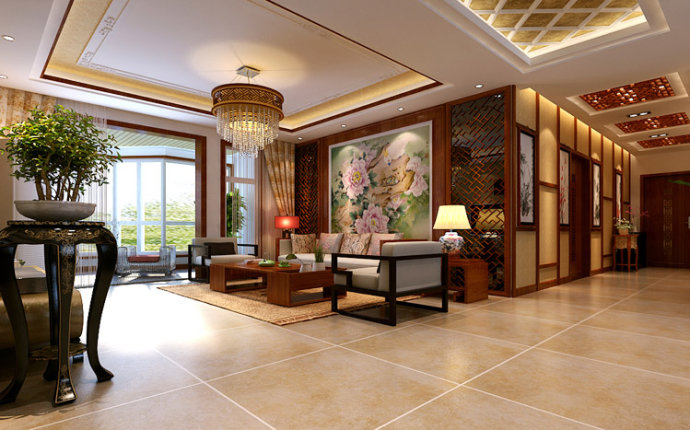 中式 三居 万业紫辰苑 106 15万 客厅图片来自上海实创-装修设计效果图在三居室现代中式风格装修设计的分享