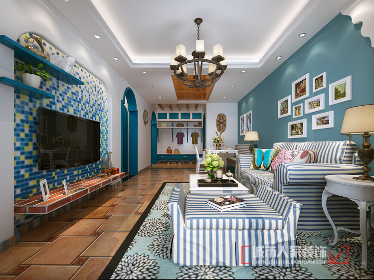 地中海风格 二居 白领 80后 小资 客厅图片来自西安城市人家装饰王凯在山水岭秀95平米蔚蓝色的浪漫情怀的分享