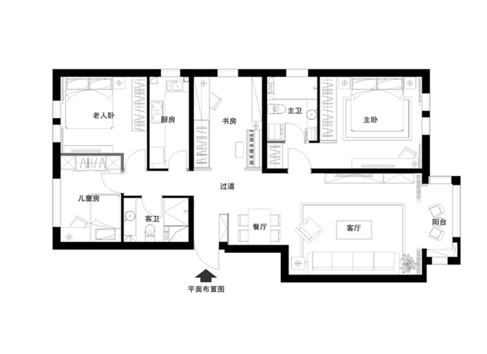 欧式 三居 白领 收纳 80后 小资 户型图图片来自实创装饰完美家装在建邦华庭 127平简欧风格案例赏析的分享