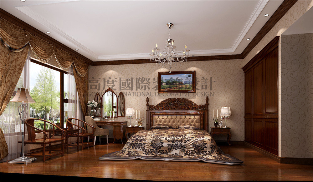 中式 欧式 鹭湖宫 高度国际 成都新房 卧室图片来自成都高度国际装饰娜娜在鹭湖宫280平米中西混搭风格的分享