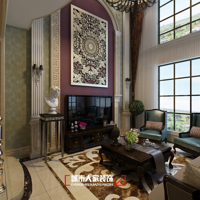 欧式 别墅 客厅图片来自石家庄装修装饰设计公司在原河名墅430平米欧式风格的分享