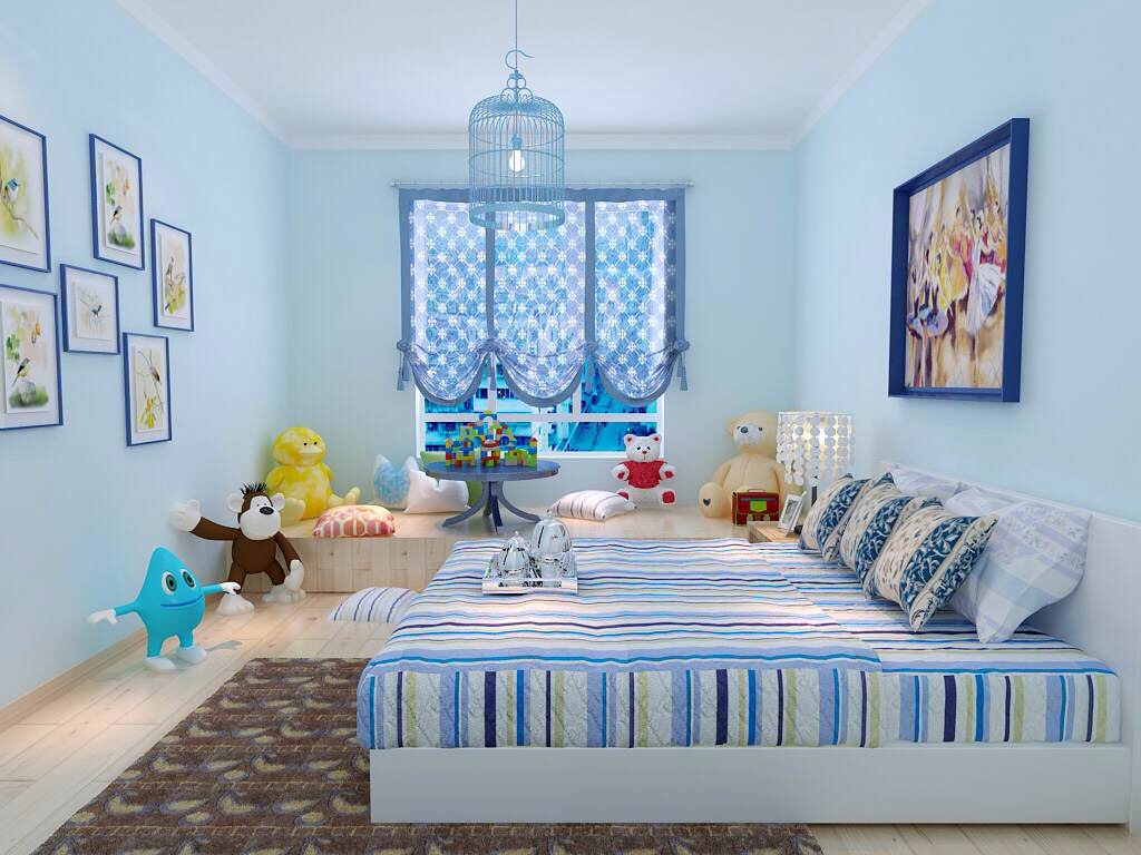 儿童房用粉蓝色乳胶漆,舒适清新而不失温馨