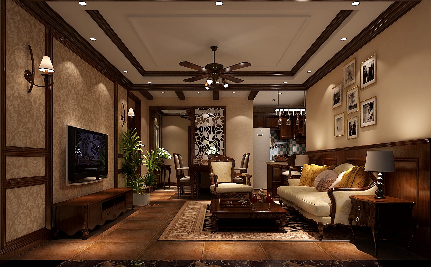 美式 两居 收纳 效果图 家居 客厅图片来自高度国际装饰宋增会在K2海棠湾88平美式风格两居案例的分享