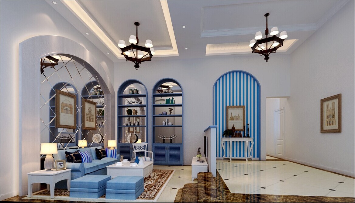 蓝白地中海 客厅图片来自有家装饰小陈在琅岐小别墅案例赏析的分享
