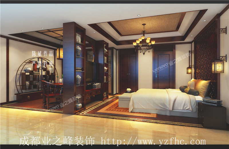 新中式 别墅 业之峰 成都别墅装 卧室图片来自妞妈聊装修在200平新式中风格的分享