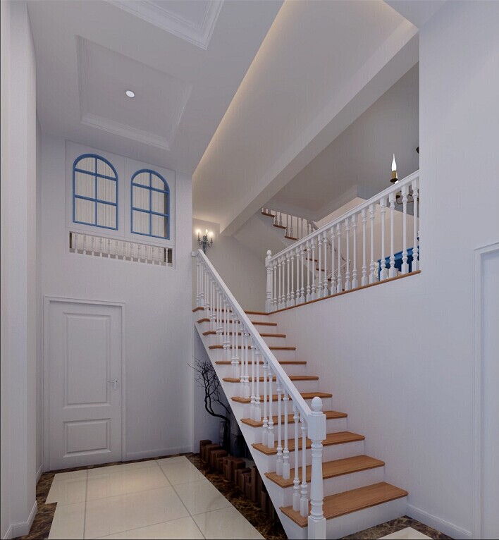 蓝白地中海 楼梯图片来自有家装饰小陈在琅岐小别墅案例赏析的分享
