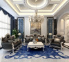 本案为别墅设计，使用面积大约380平米。欧式新古典风格高雅而和谐，白色和蓝色的色调搭配，家具和配饰的点缀装饰赋予着优雅、唯美的姿态，平和而富有内涵的气韵，描绘出居室主人高雅、贵族之身份