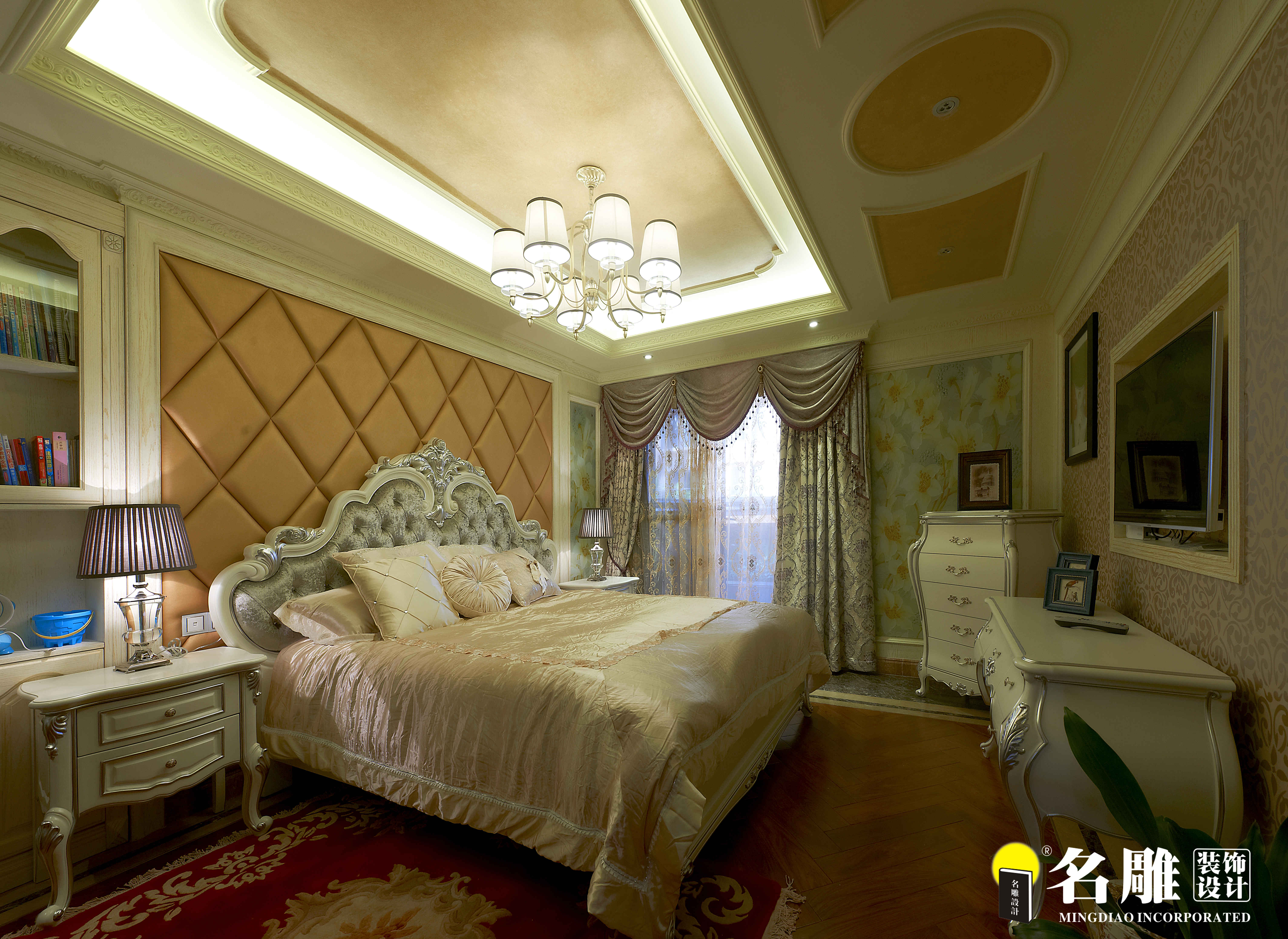 混搭 别墅 欧美奢华 古典中式 土豪 卧室 卧室图片来自名雕装饰设计在龙园意境华府的分享
