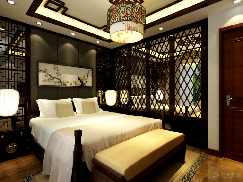 中式 二居 白领 收纳 80后 小资 卧室图片来自阳光力天装饰在奥莱城-102.00㎡-中式风格的分享