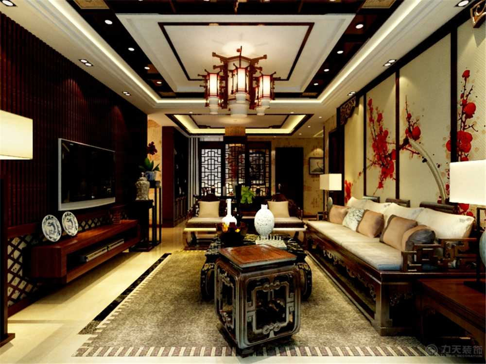 中式 二居 白领 收纳 80后 小资 客厅图片来自阳光力天装饰在奥莱城-102.00㎡-中式风格的分享
