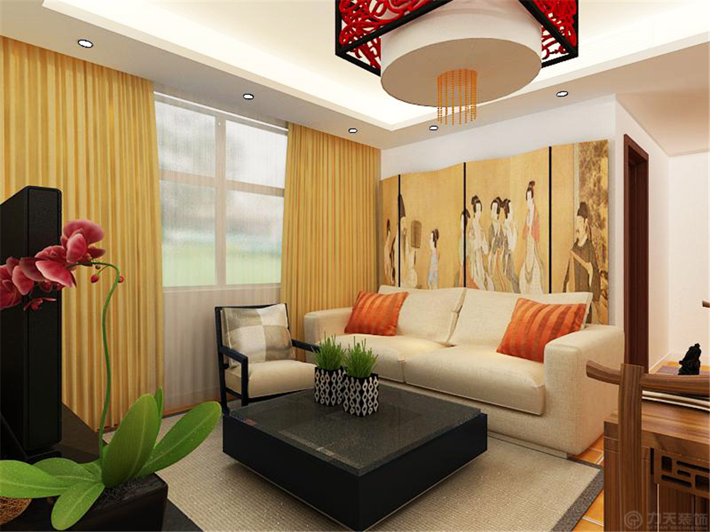 中式 二居 白领 收纳 80后 小资 客厅图片来自阳光力天装饰在紫韵枫尚-90.30㎡-中式风格的分享