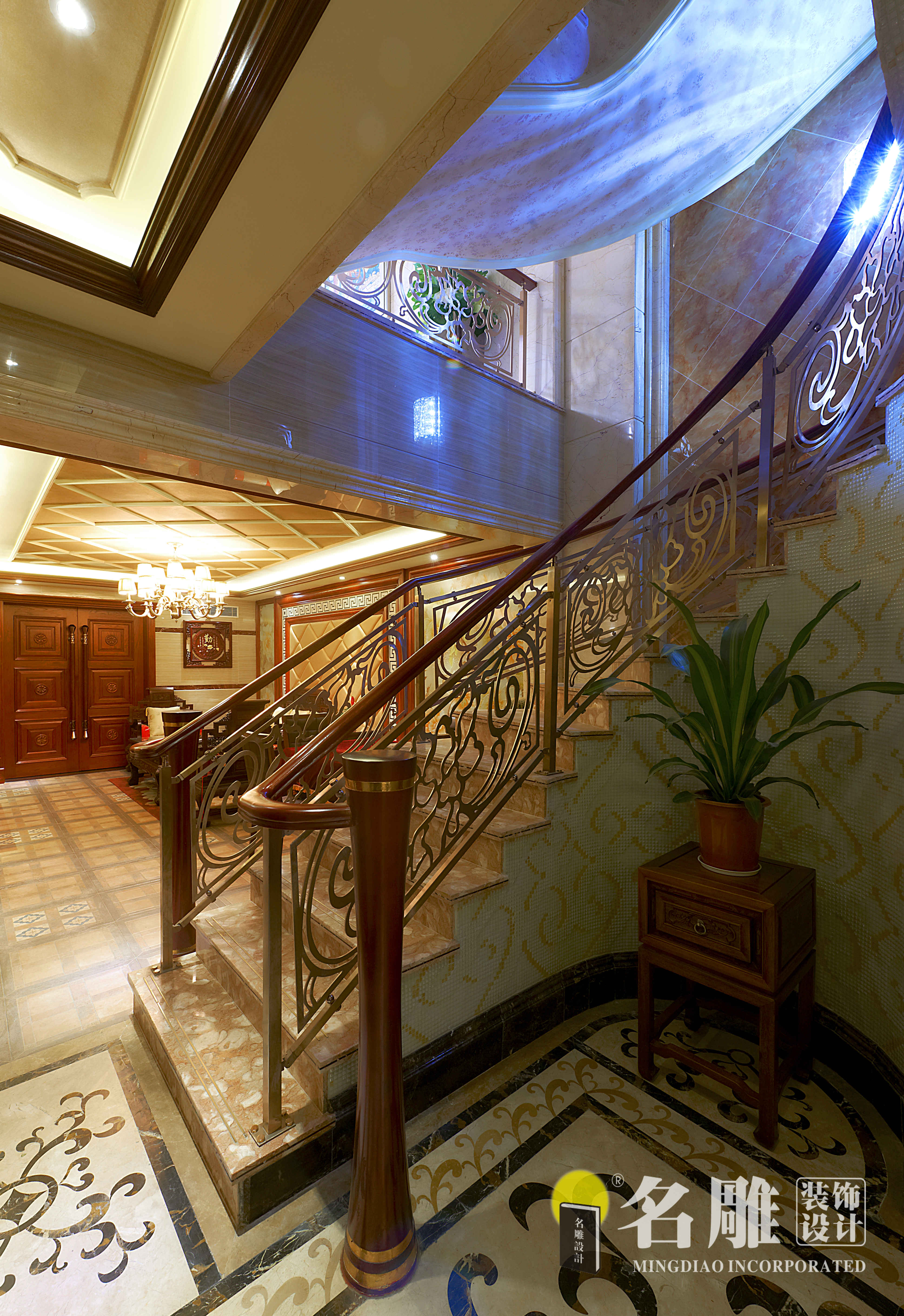 混搭 别墅 欧美奢华 古典中式 土豪 楼梯 楼梯图片来自名雕装饰设计在龙园意境华府的分享