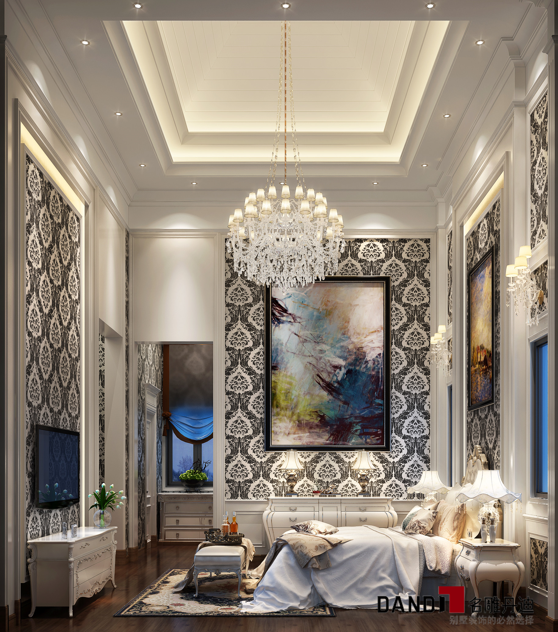 别墅 新古典 卧室 卧室图片来自名雕丹迪在塑新古典风情的分享