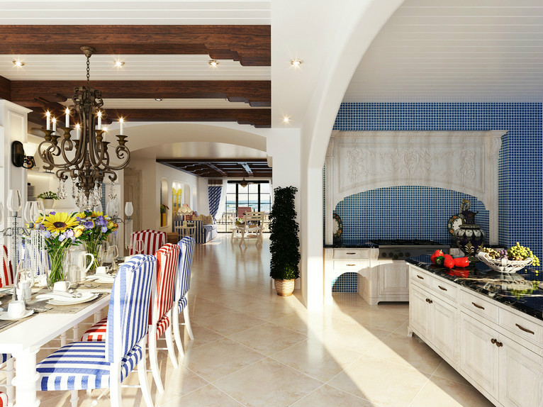混搭 二居 简欧 地中海 小清新 客厅 餐厅 客厅图片来自成都幸福魔方装饰工程有限公司在清新靓丽地中海混搭的分享