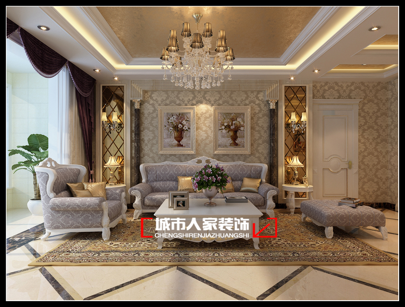 欧式 四居 客厅图片来自石家庄装修装饰设计公司在翰林怡园250平简欧装修效果图的分享