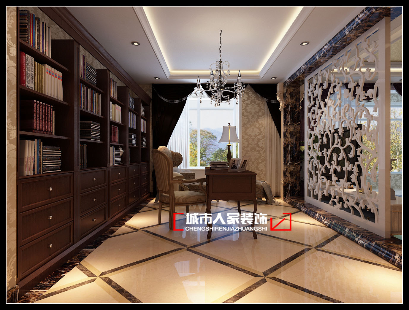欧式 四居 书房图片来自石家庄装修装饰设计公司在翰林怡园250平简欧装修效果图的分享