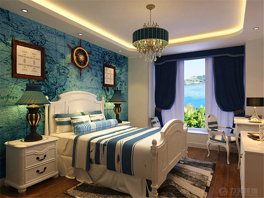 地中海 二居 收纳 白领 80后 小资 卧室图片来自阳光力天装饰在奥莱城-94.00㎡-地中海的分享