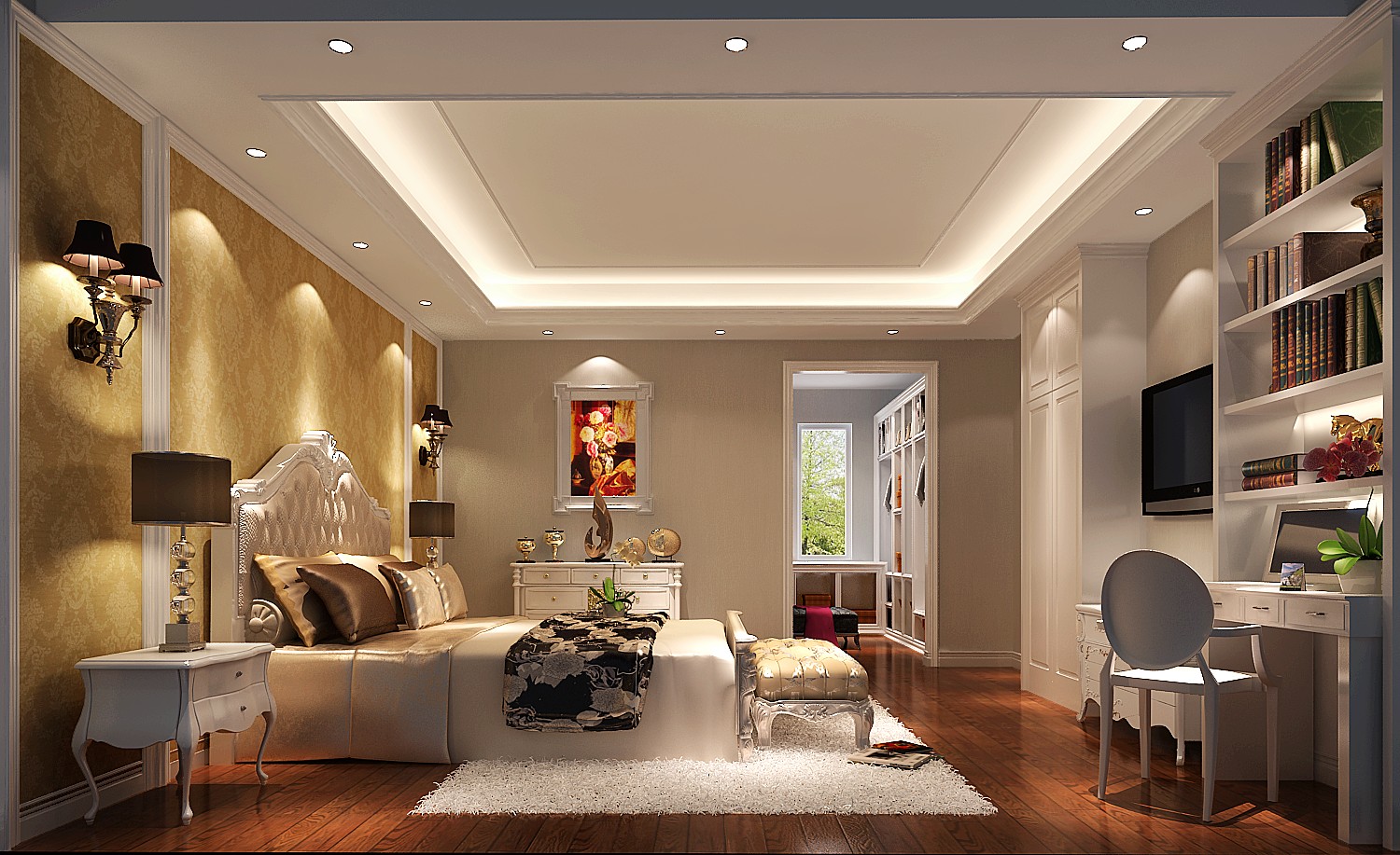 卧室图片来自高度国际装饰王伟在澜馨墅别墅--简欧风格 效果图的分享