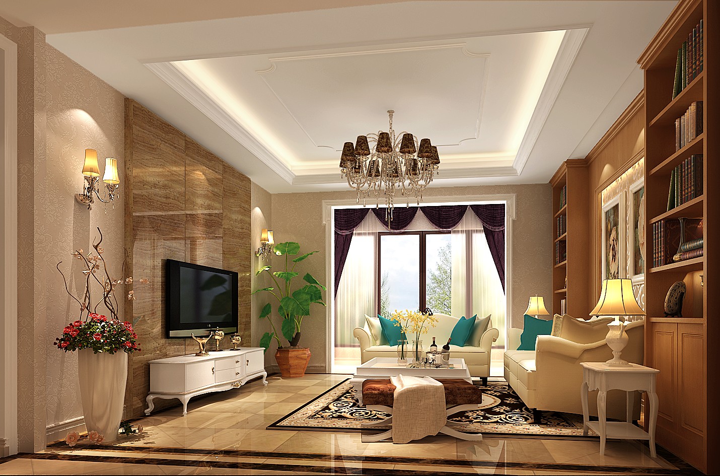 客厅图片来自高度国际装饰王伟在澜馨墅别墅--简欧风格 效果图的分享
