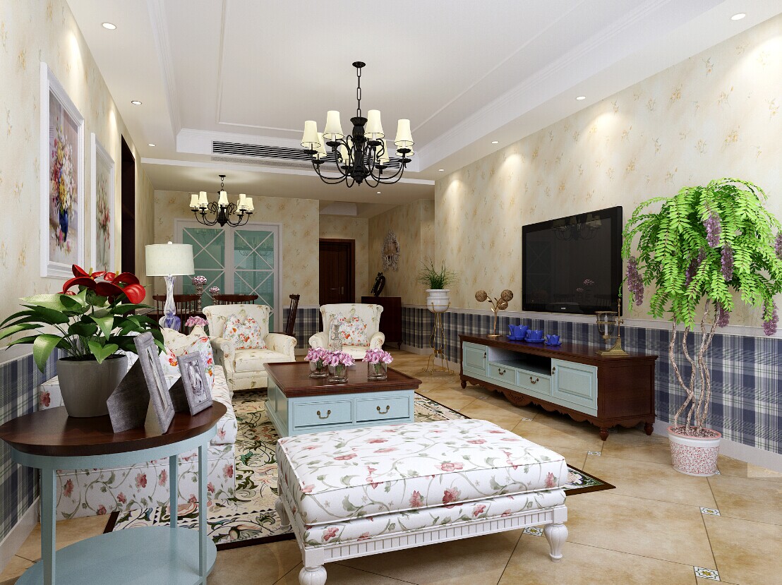 客厅图片来自郑州实创装饰-黄玲在蓝堡湾110平美式田园混搭装修的分享