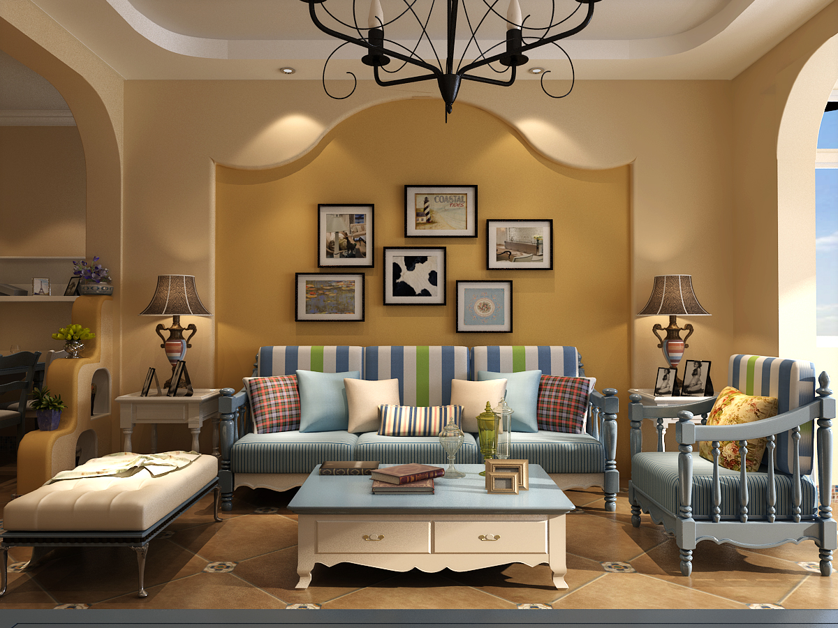 客厅图片来自大宅别墅装修设计在奥北公园105㎡地中海风格的分享
