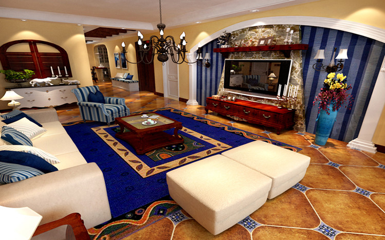 地中海 蓝色 别墅 客厅 客厅图片来自长沙实创装饰范范在情迷地中海的分享