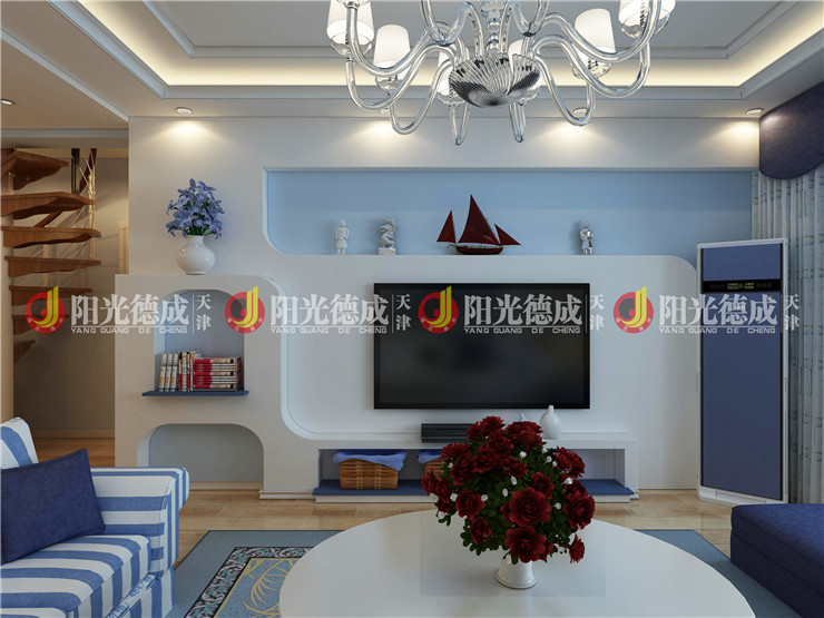 客厅图片来自天津阳光德成装饰公司在美晨家园110㎡地中海风格案例的分享