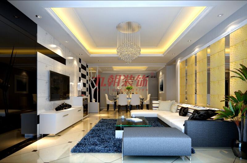 现代简约 西安装修 二居 白领 收纳 客厅图片来自陕西九朝装饰公司在顶秀风尚：95平米两居室简约风的分享