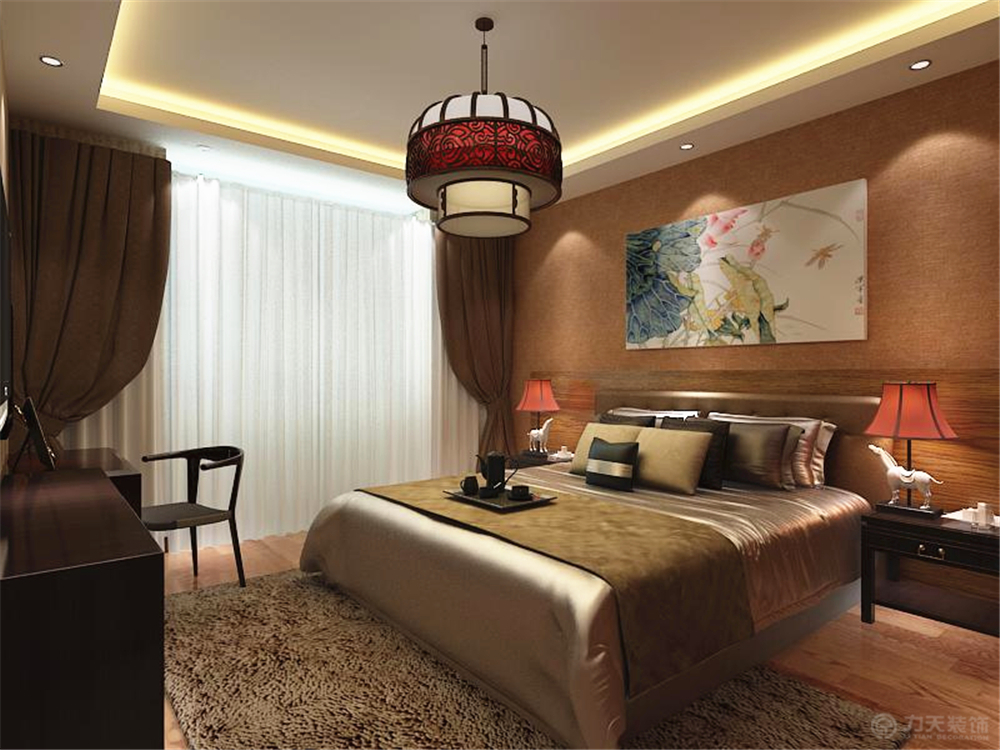 中式 二居 白领 收纳 80后 小资 卧室图片来自阳光力天装饰在阳光晶典-107.25㎡-中式的分享