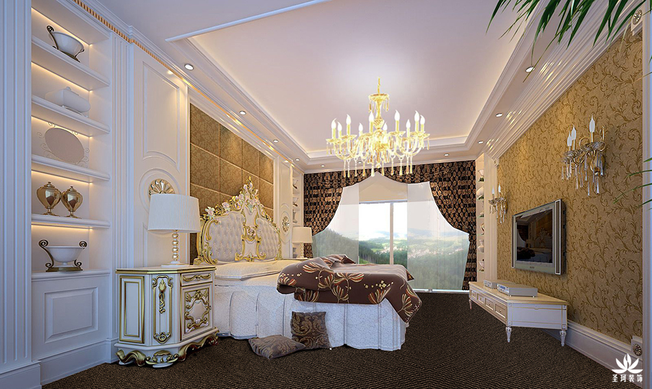 欧式 别墅 卧室图片来自圣珂装饰在升钟湖度假别墅酒店的分享