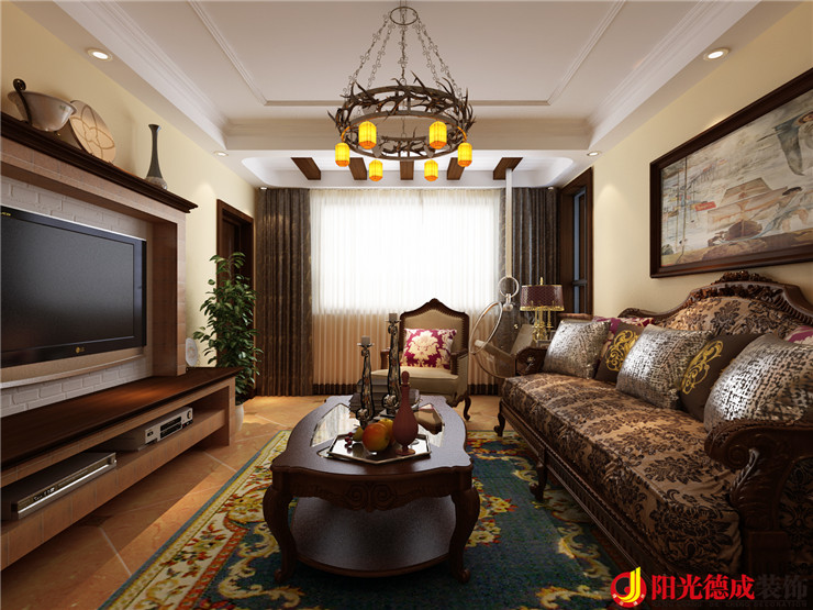 美式 二居 客厅图片来自天津阳光德成装饰公司在欧美小镇90㎡美式风格的分享