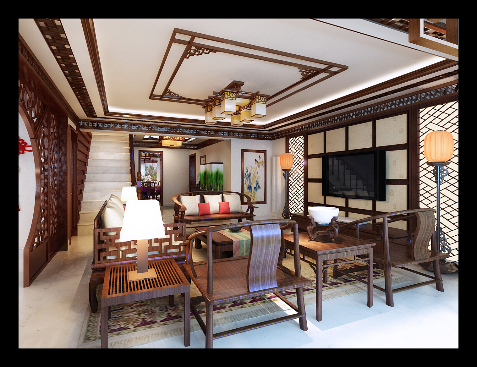 复式 中式装饰 收纳 混搭 客厅图片来自元洲装饰小尚在北辰香麓的分享