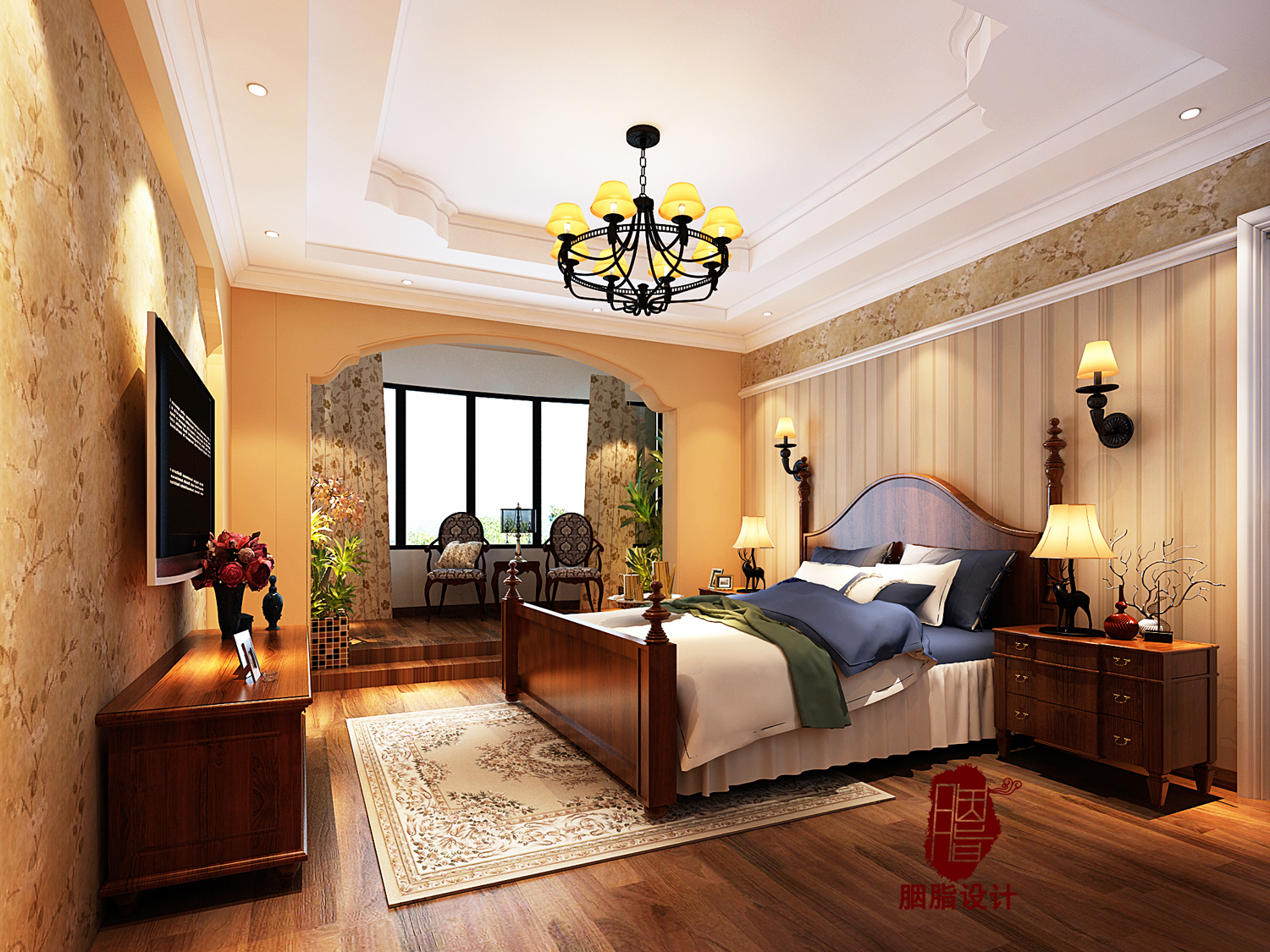 胭脂设计 甘肃省兰州 美式风格 卧室图片来自设计师胭脂在甘肃省兰州200平复式 美式风格的分享