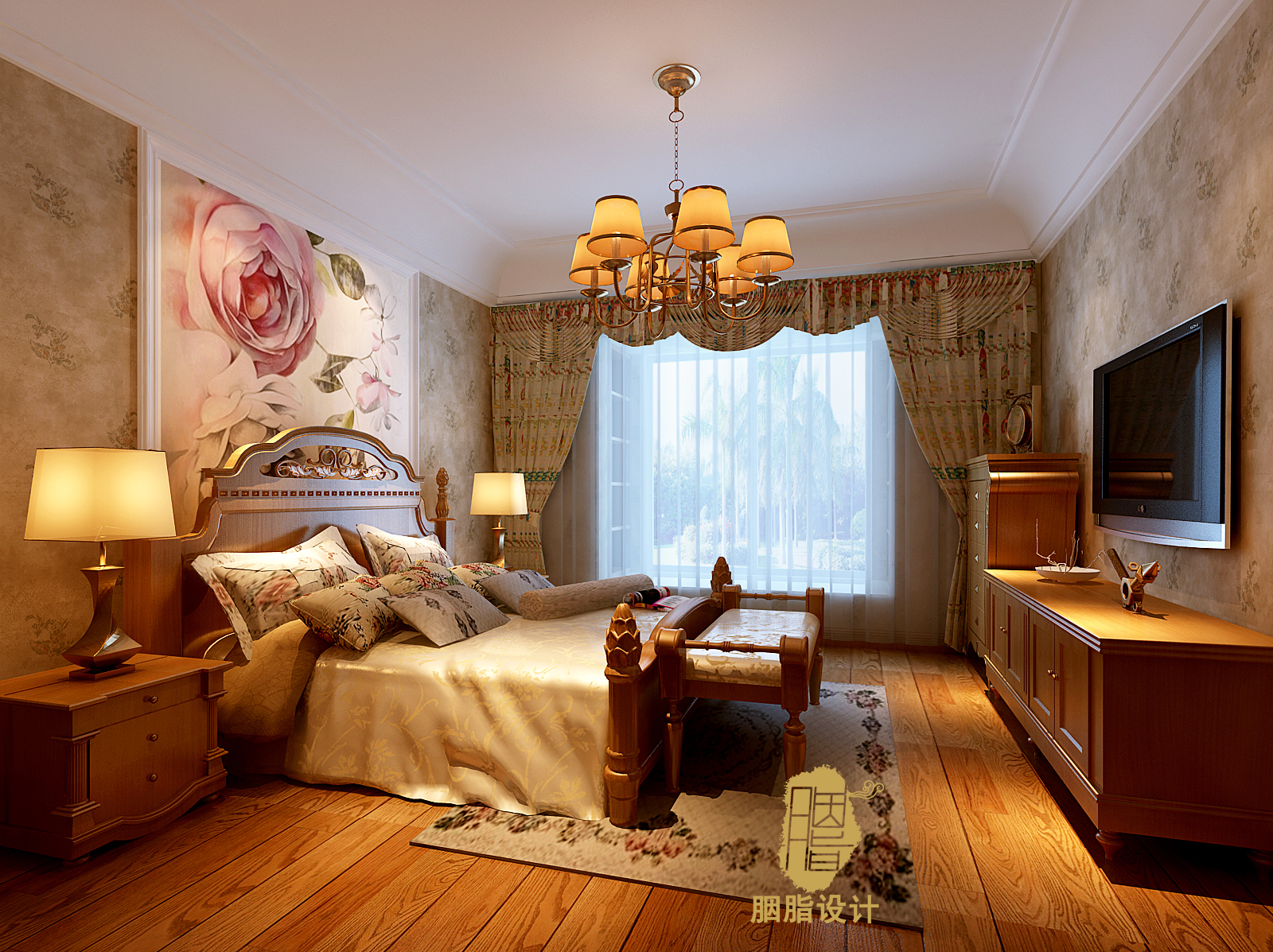 胭脂设计 江苏案例 美式风格 卧室图片来自设计师胭脂在江苏自在家案例的分享