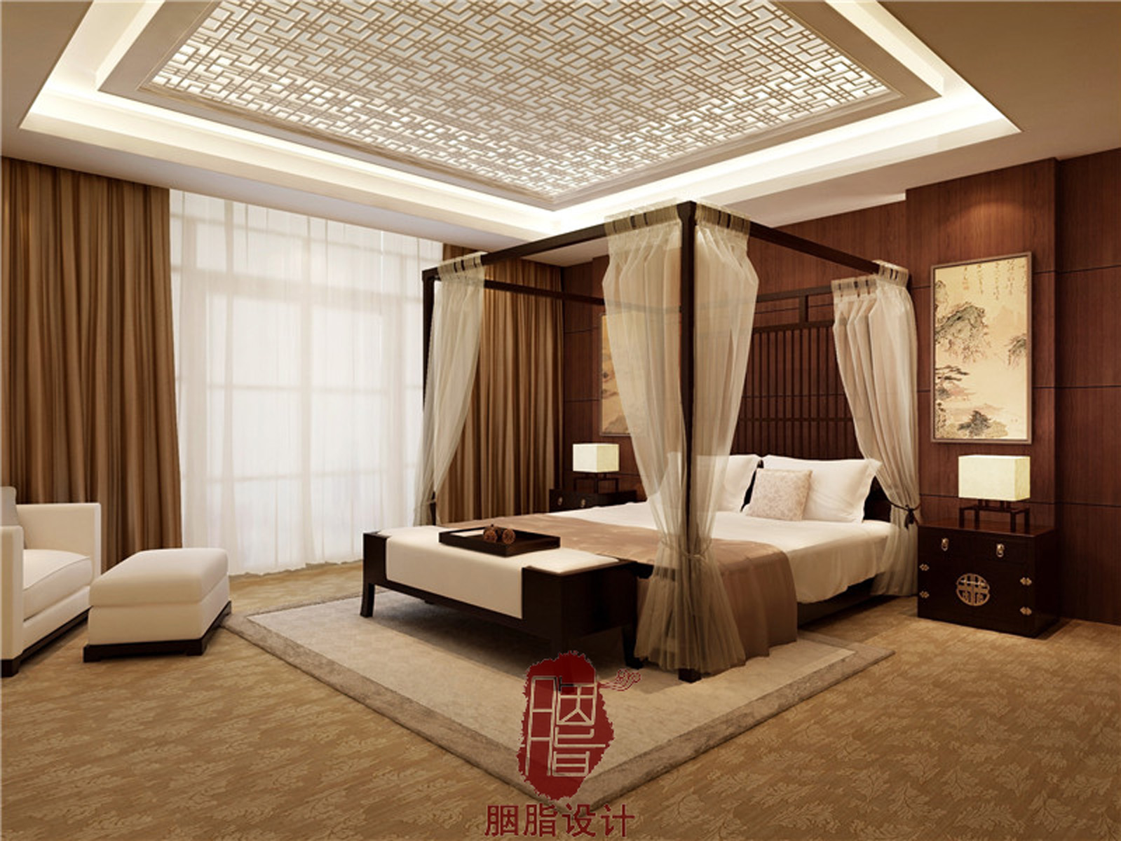 沧州别墅 胭脂设计 320平 现代中式 卧室图片来自设计师胭脂在沧州别墅的分享