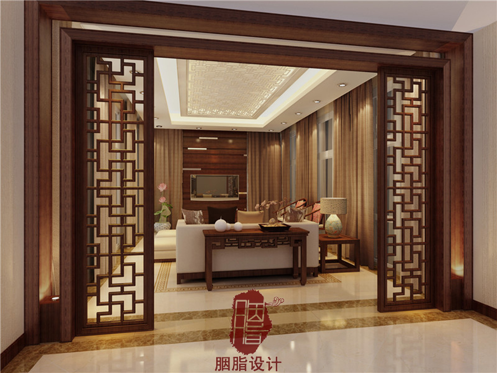 沧州别墅 胭脂设计 320平 现代中式 客厅图片来自设计师胭脂在沧州别墅的分享