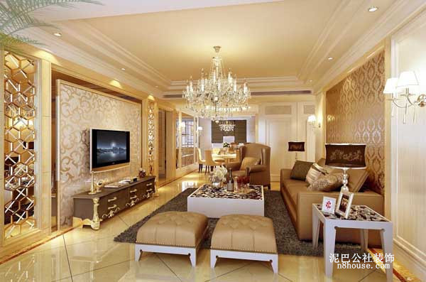 欧式 奢华 金色 三居 客厅 客厅图片来自泥巴公社设计师陈康在欧式金色南山苏迪亚洛的分享