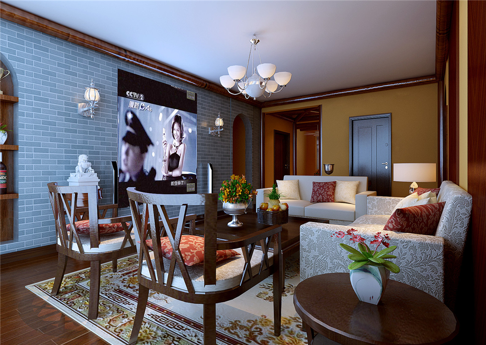 三居 白领 收纳 80后 小资 客厅图片来自实创装饰完美家装在保利西山林语127平美式风格案例的分享