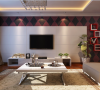 小面积的喜庆壁纸配上白色的典雅的电视墙，轻巧温馨，绝佳的采光让客厅中的休闲时光更加悠闲美好。