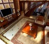 简约中式装修复式案例:简约的明式家具与灯具组合色彩深暗、家私硬朗让家居空间中式韵味十足，其中不乏些笔锋细腻的山水花鸟挂画，整套案例仿佛一曲婉约而精妙，幽深而悦色的天籁琴音，来自于深邃的远古大自然。
