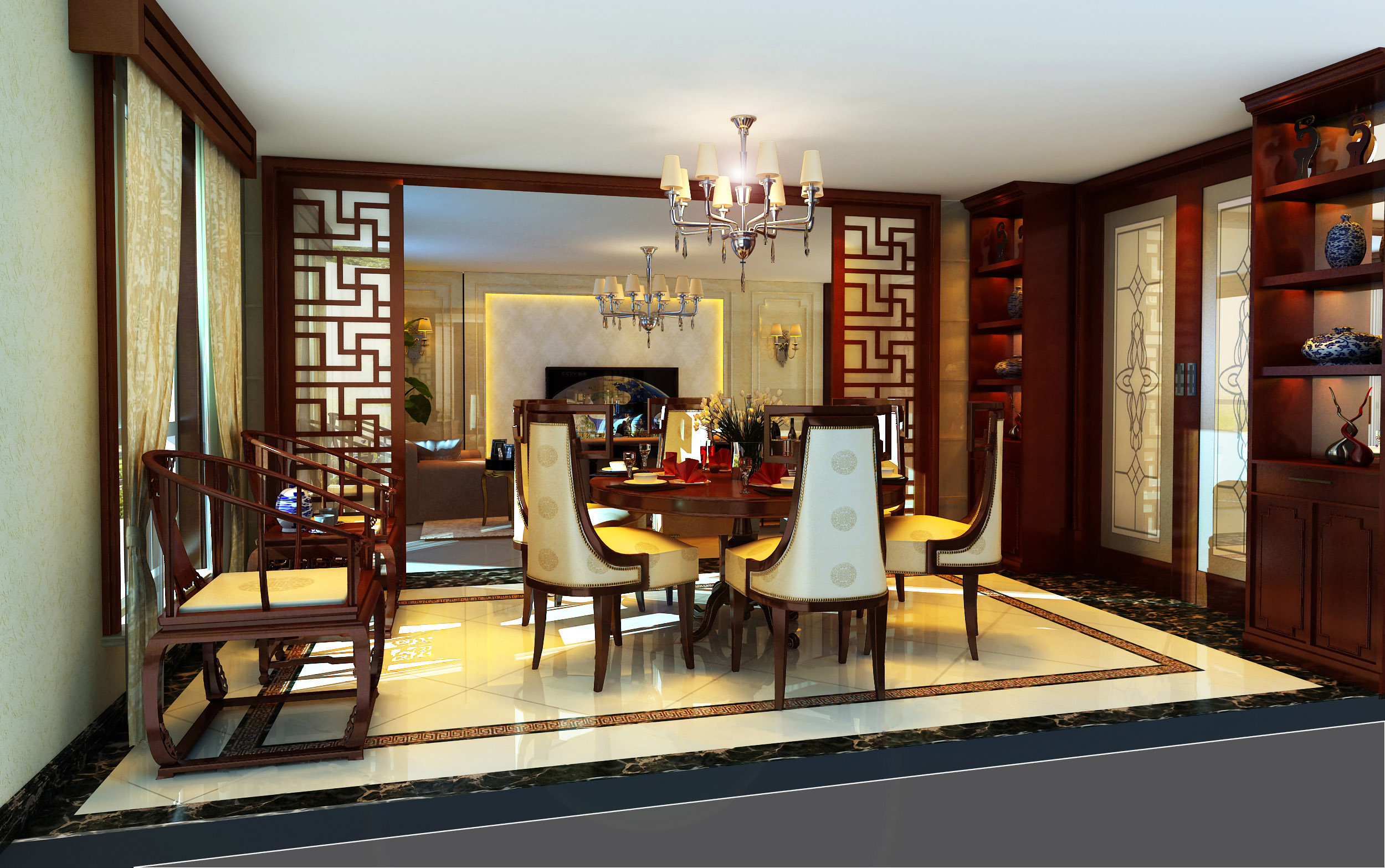 新中式 复式 餐厅图片来自北京今朝装饰刘在东晶国际公寓新中式装饰设计的分享
