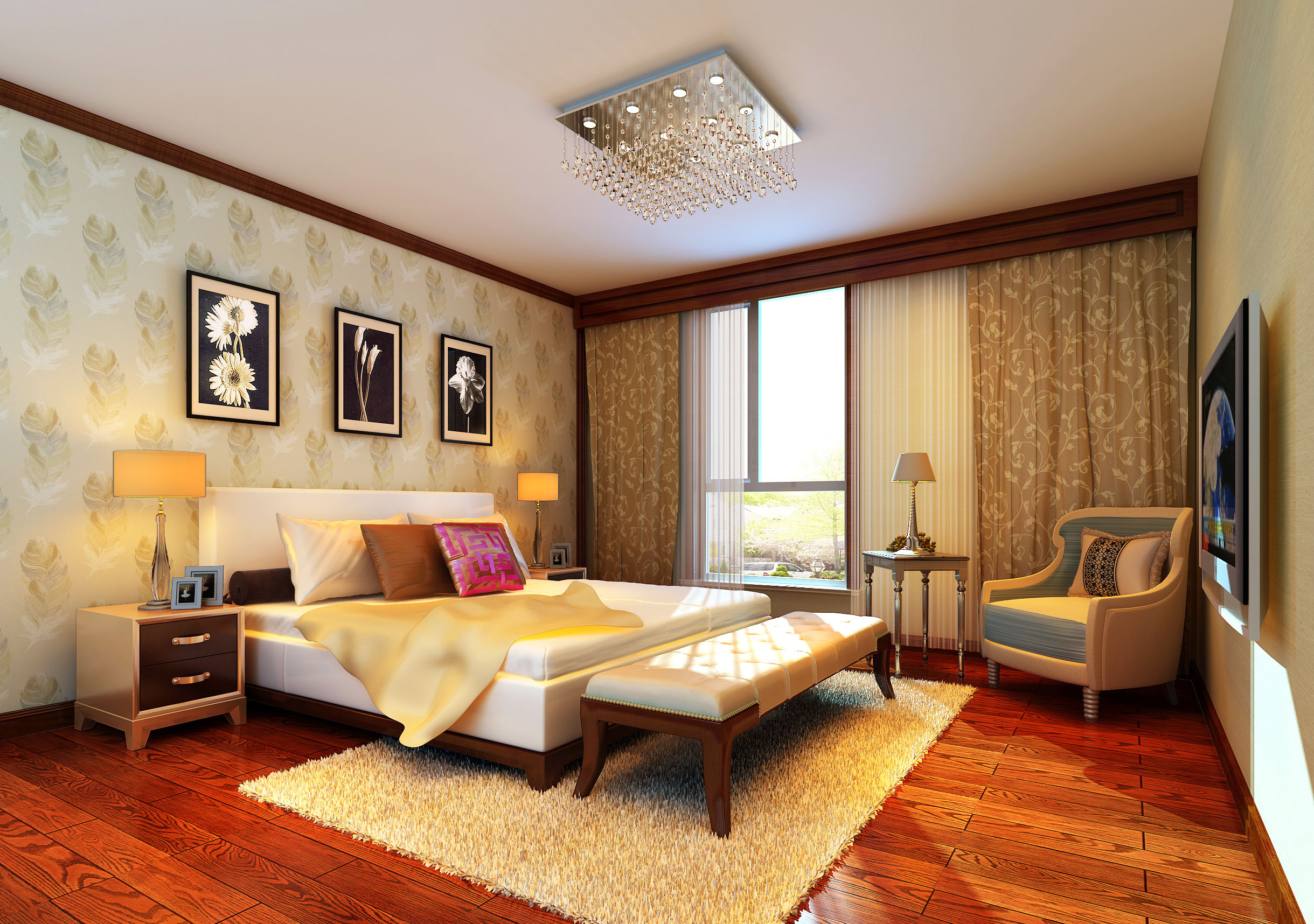 新中式 复式 卧室图片来自北京今朝装饰刘在东晶国际公寓新中式装饰设计的分享
