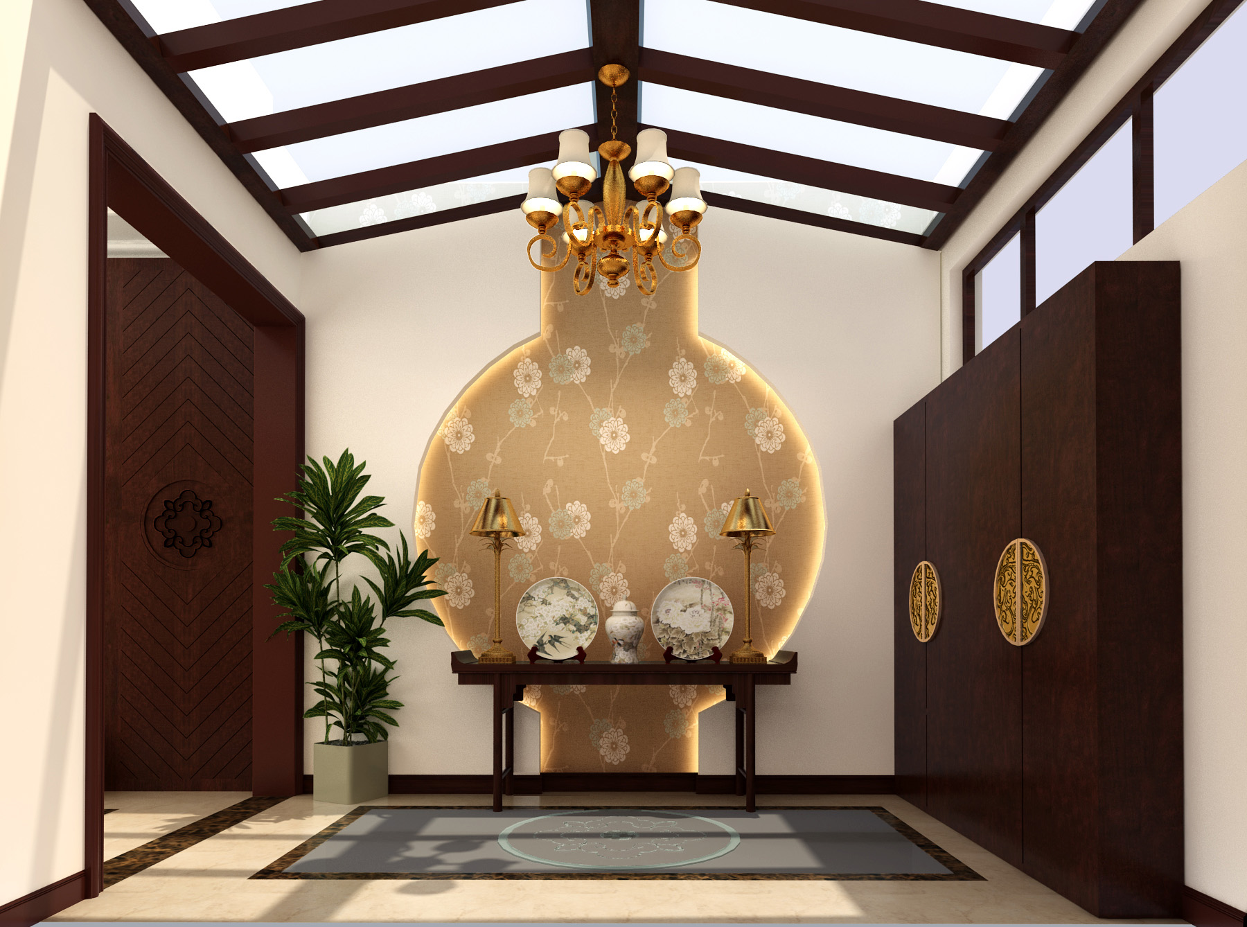 中式 别墅 玄关图片来自北京今朝装饰刘在格林云墅叠拼中式设计的分享
