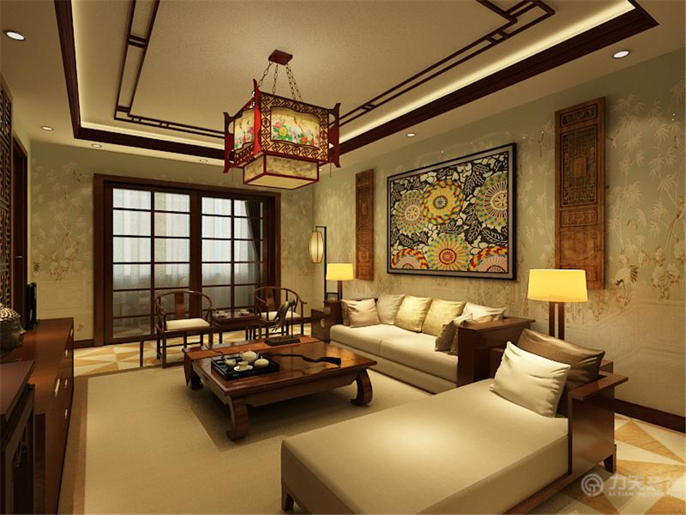 客厅图片来自阳光放扉er在天津湾海景文苑-115㎡-中式风格的分享
