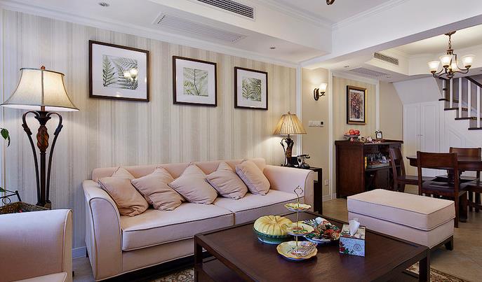 美式 舒适 收纳 环保 跃层 三口之家 客厅图片来自佰辰生活装饰在138平现代美式环保舒适跃层的分享