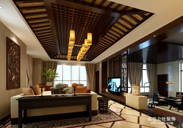 新中式 实用 对称 三居 客厅 客厅图片来自泥巴公社设计师李轶在新中式 格兰小镇的分享