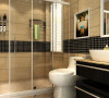 洗漱区整洁大方实用，黑色马赛克加上整体卫浴镜的搭配运用更显档次。