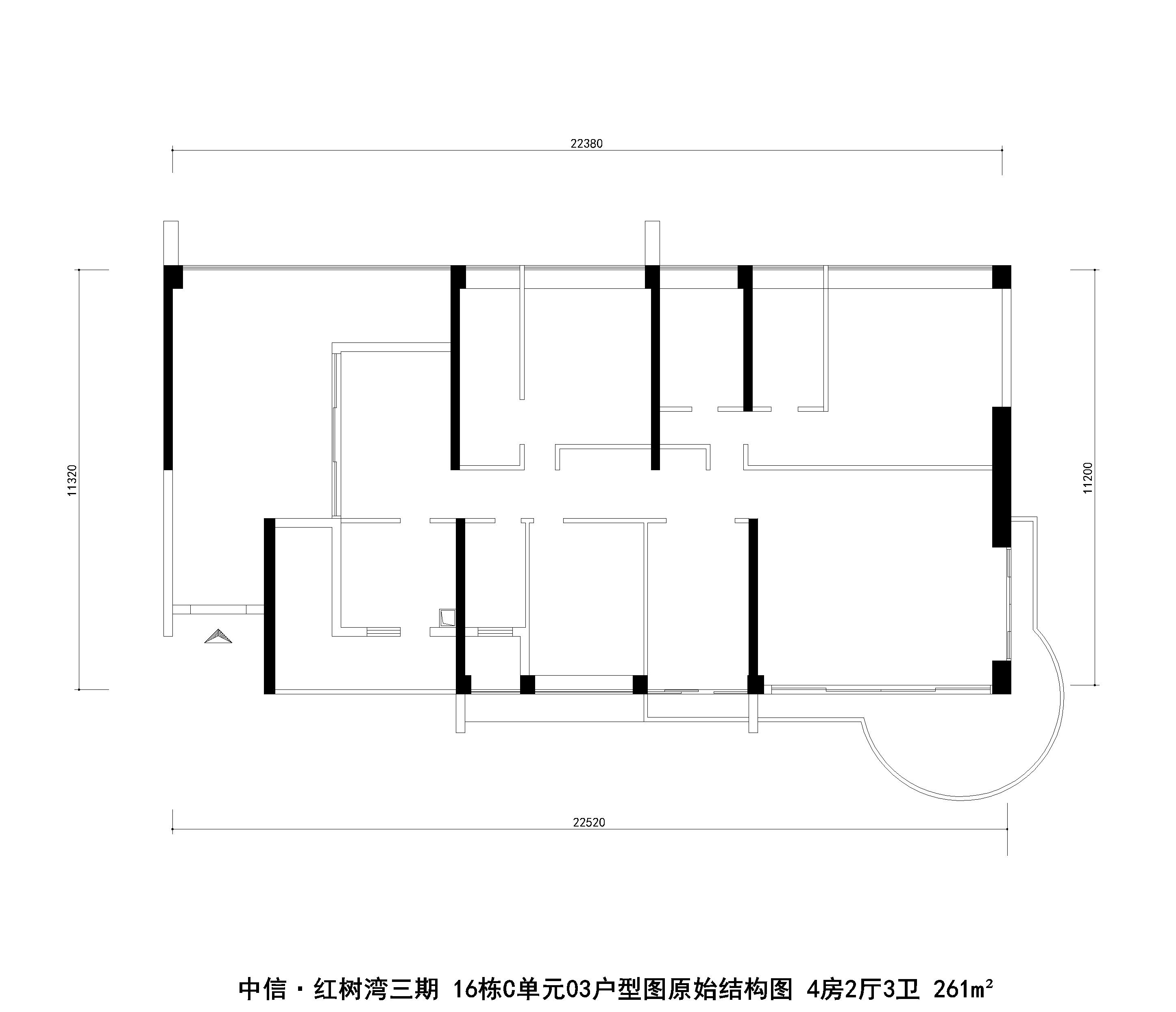 中信·紅樹灣三期 16棟c單元03戶型圖原始結構圖 4房2廳3衛 261m