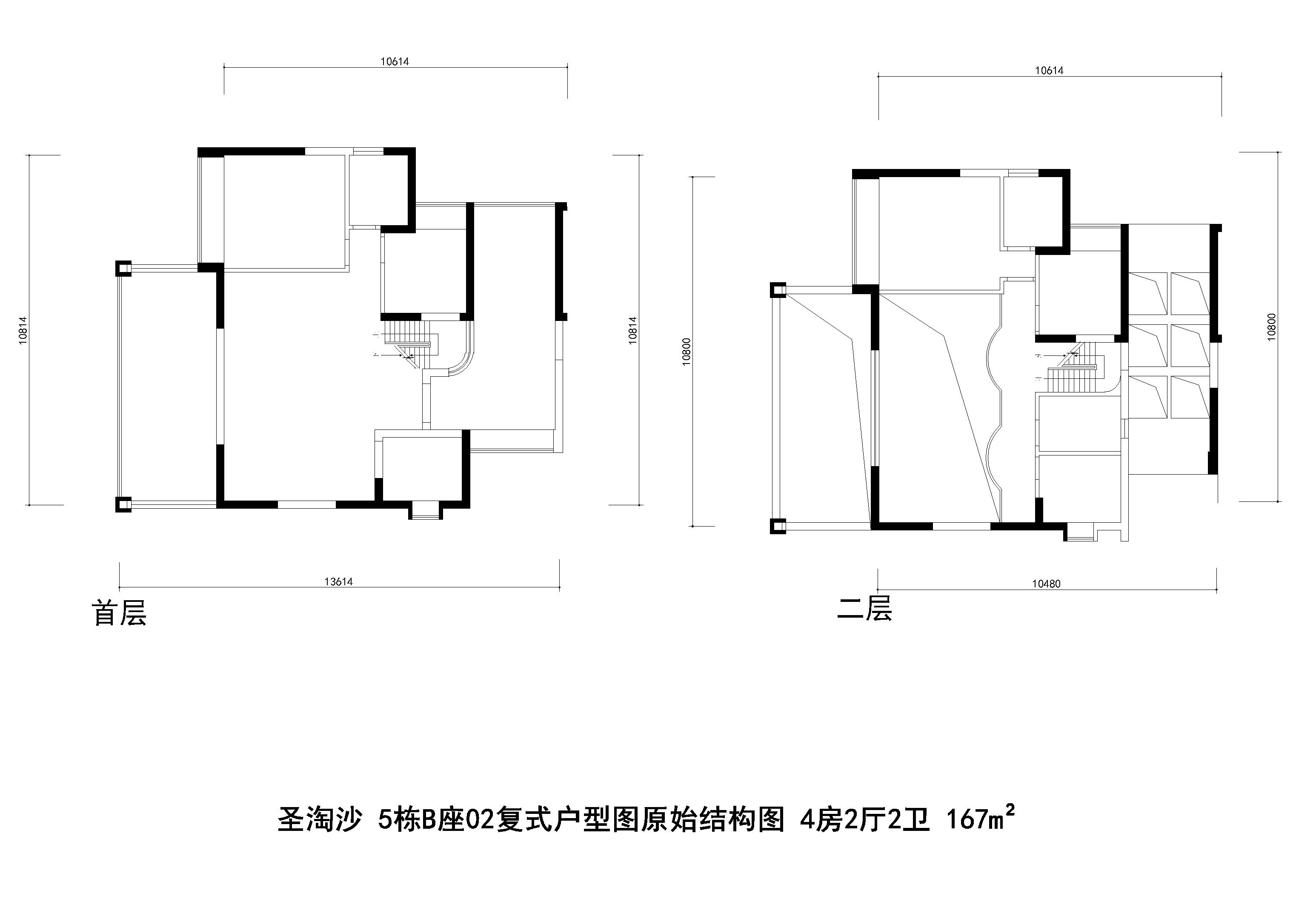 聖淘沙 5棟b座02複式戶型圖原始結構圖 4房2廳2衛 167m