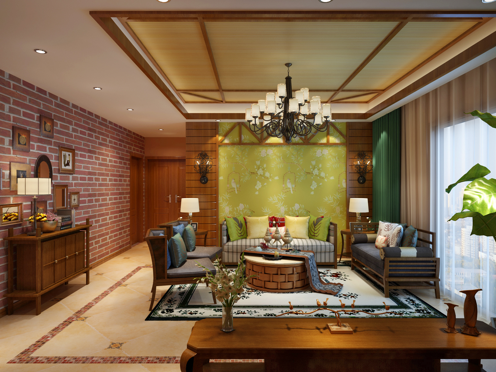 东南亚 撞色 品质 客厅图片来自美颂雅庭装饰在永丰.清华园120平东南亚风格的分享